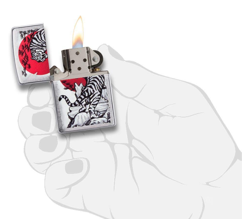 Zippo Asian Tiger Design Brushed Chrome Pocket Lighter