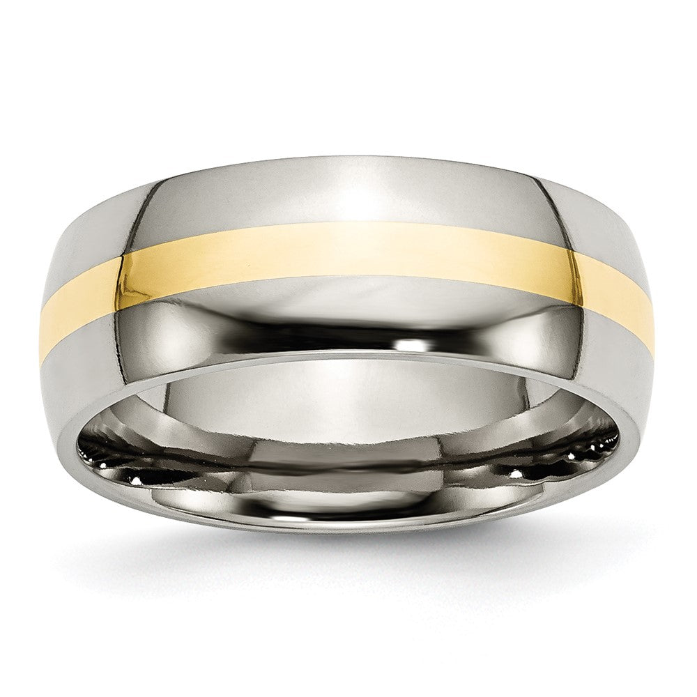 Titanium Polished w/14k Yellow Inlay 8mm Band Size - 13