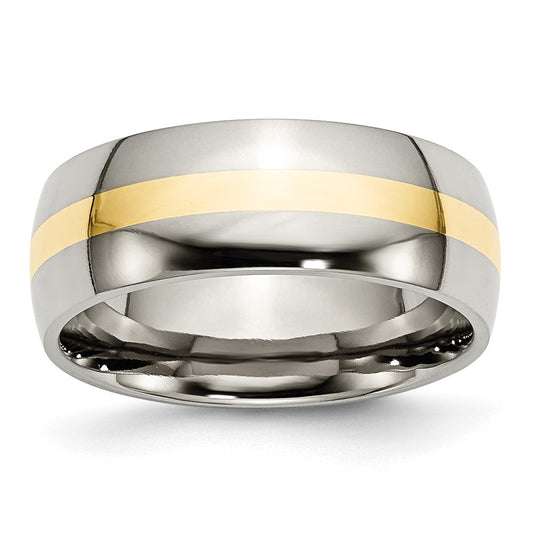 Titanium Polished w/14k Yellow Inlay 8mm Band Size - 13