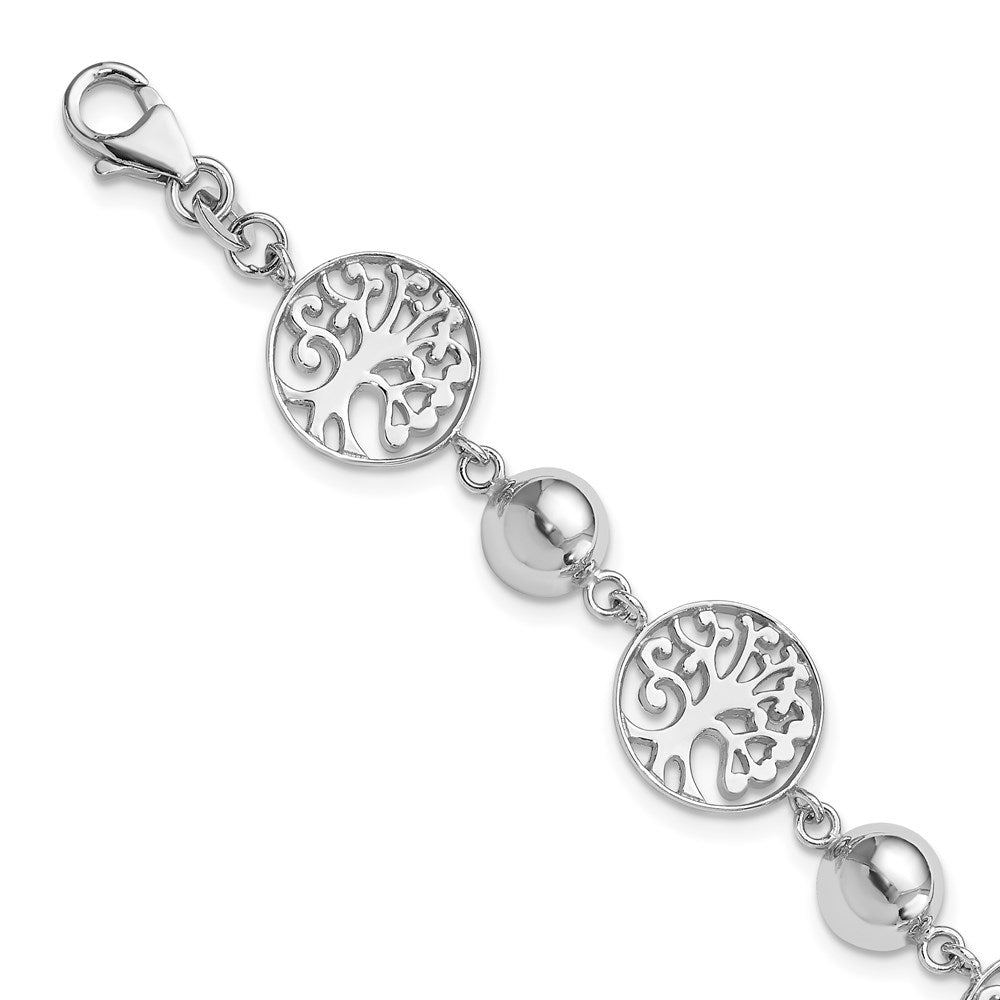 Sterling Silver Rhod-plated Round Tree and Circle w/1in ext. Bracelet 7 inches