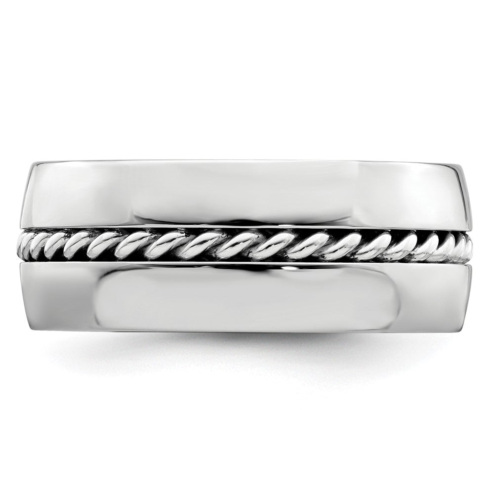 Edward Mirell Polished Cobalt with Sterling Silver Rope Inlay 9mm Band Size 11.5