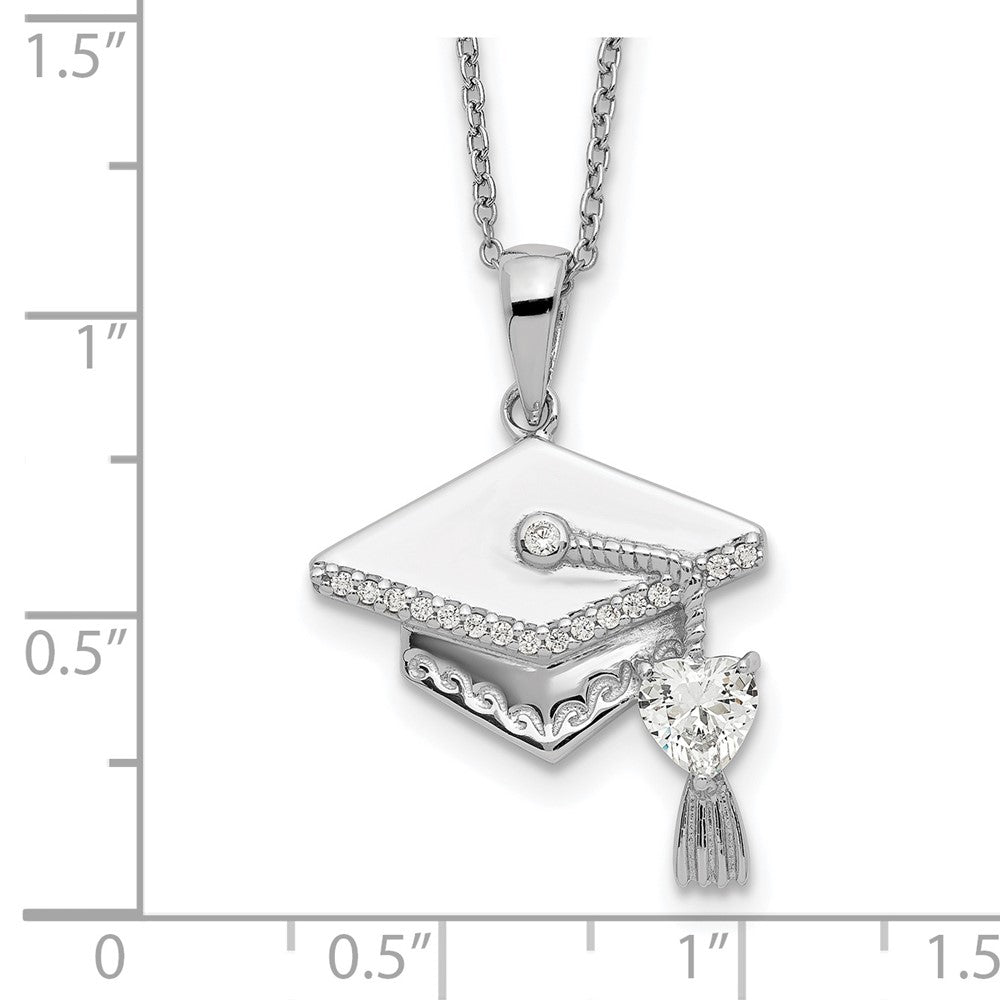 Sterling Silver CZ Graduation Cap Necklace 17.5 Inches
