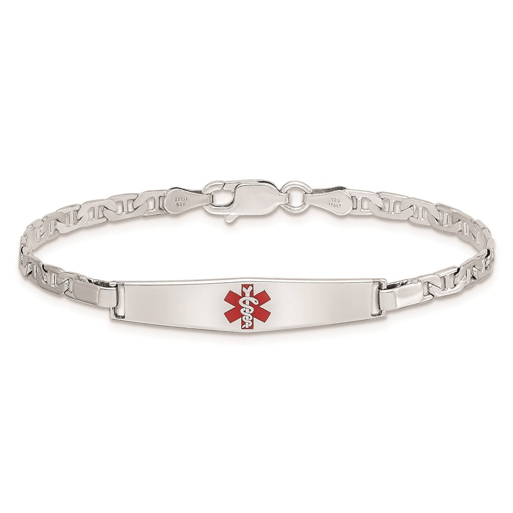 Sterling Silver Rhod-plated Children's Medical ID Anchor Link Bracelet 6 inches