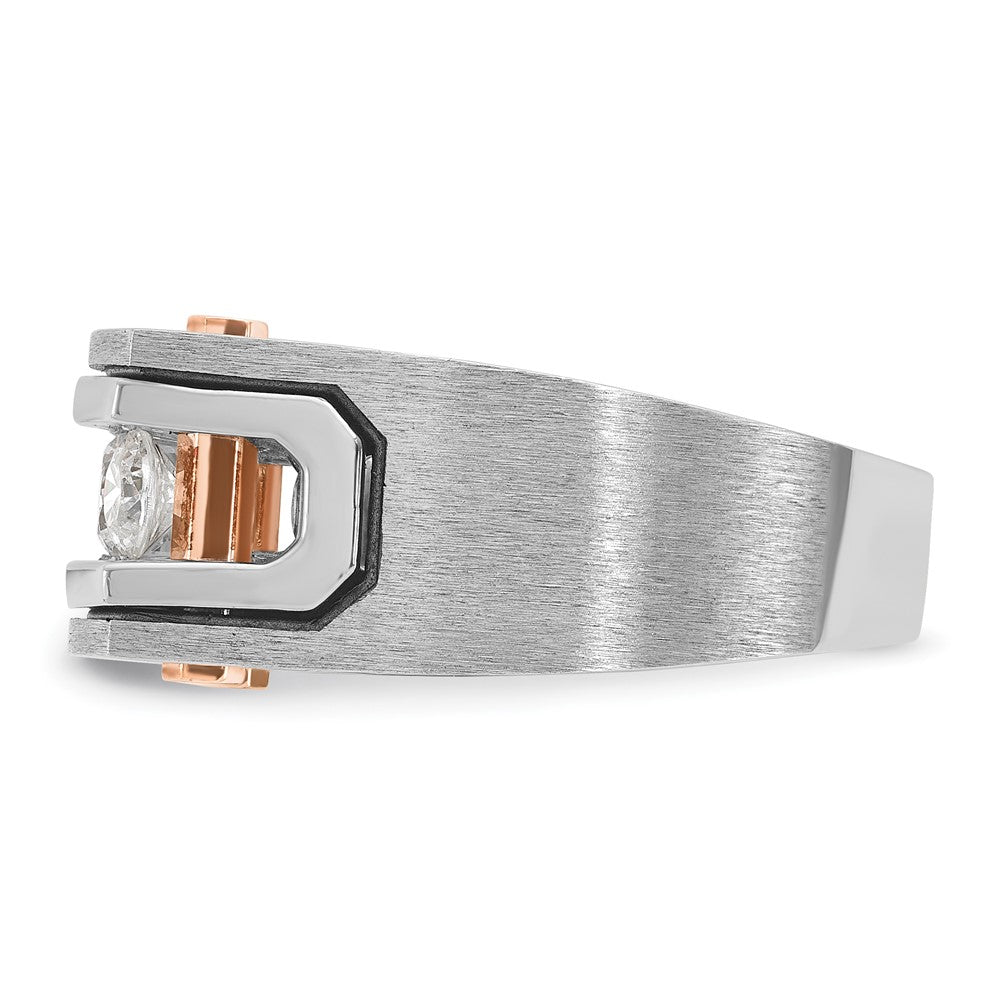 IBGoodman 14k Two Tone Rose and White Gold with Black Rhodium 1 carat Lab Grown Diamond VS/SI+ G+ Five Stone Complete Polished Satin and Grooved Men's Ring