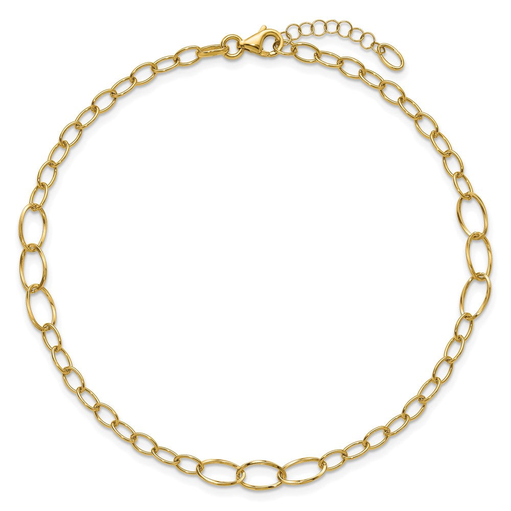 14K Polished Fancy Oval Link 9in Plus 1in ext. Anklet
