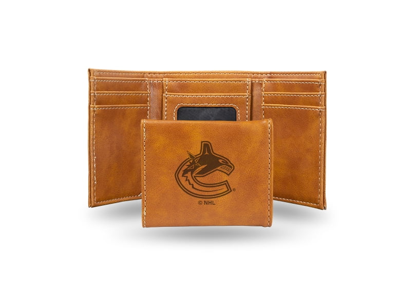 Hockey Rico Industries Vancouver Canucks Brown Laser Engraved Trifold Laser Engraved Tri-Fold Wallet - Men's Accessory