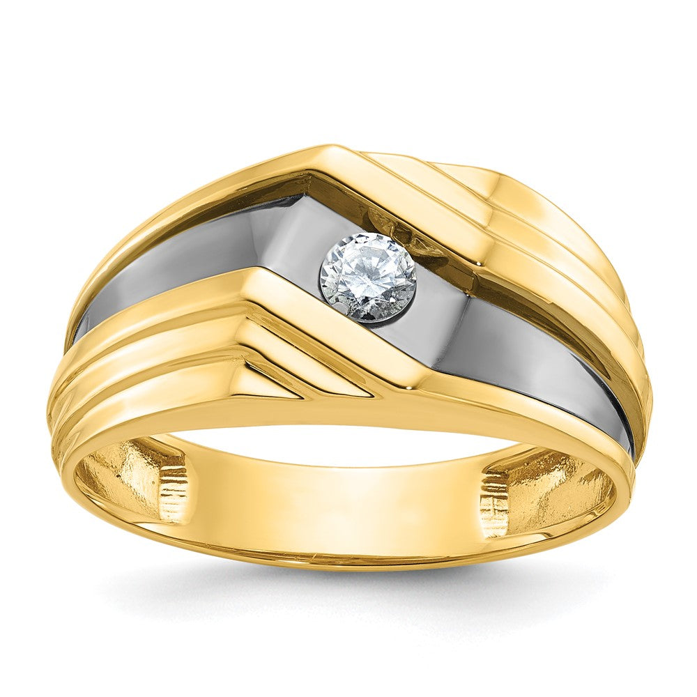 IBGoodman 14k with Black Rhodium 1/6 carat Lab Grown Diamond VS/SI+ G+ Complete Polished and Grooved Men's Ring