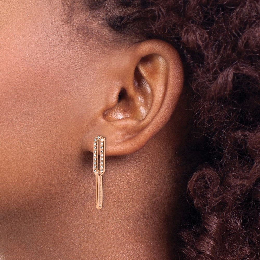 Stainless Steel Polished Rose IP w/Swarovski Interlocked Dangle Post Earrin
