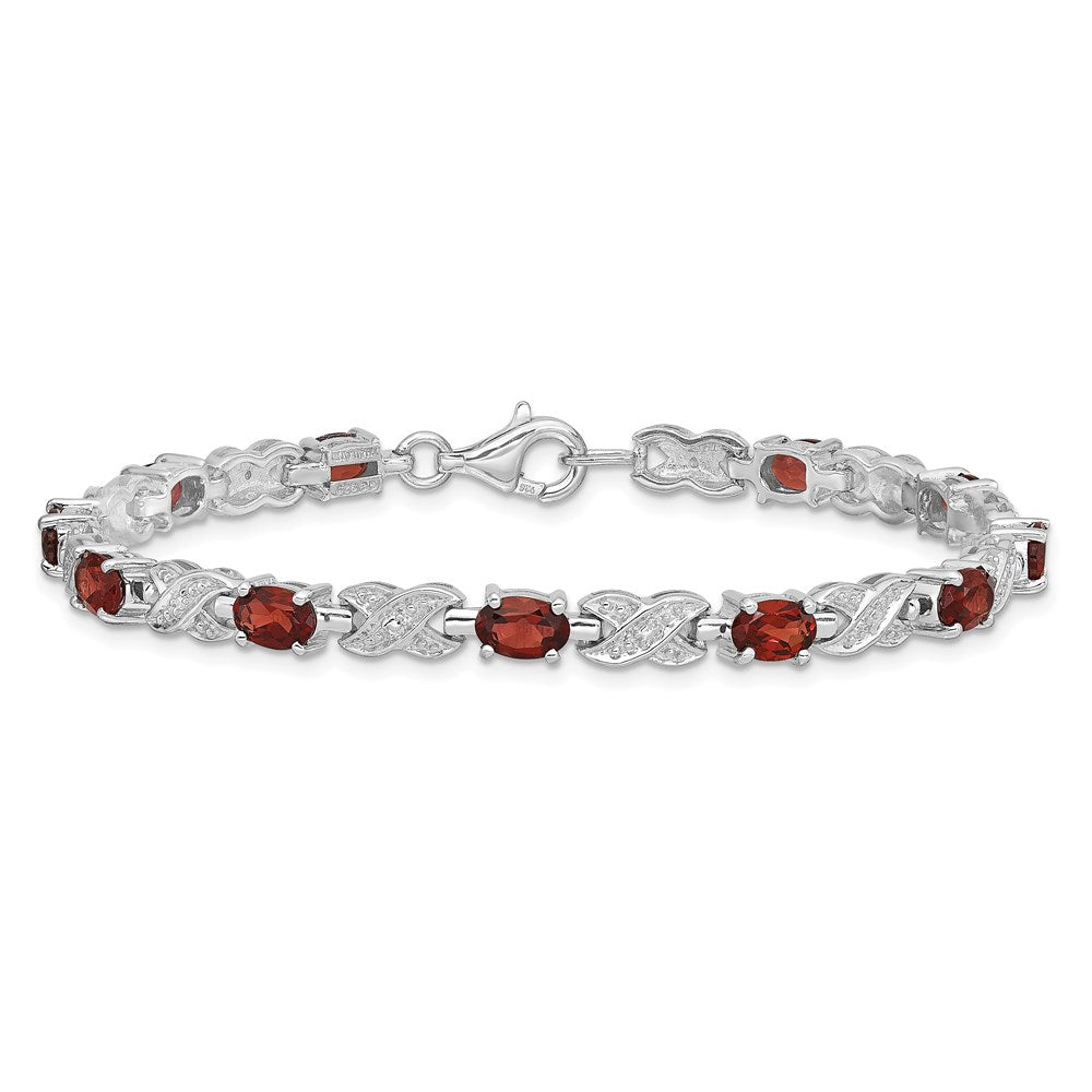 Sterling Silver Rhodium-plated Garnet Bracelet 7 inches