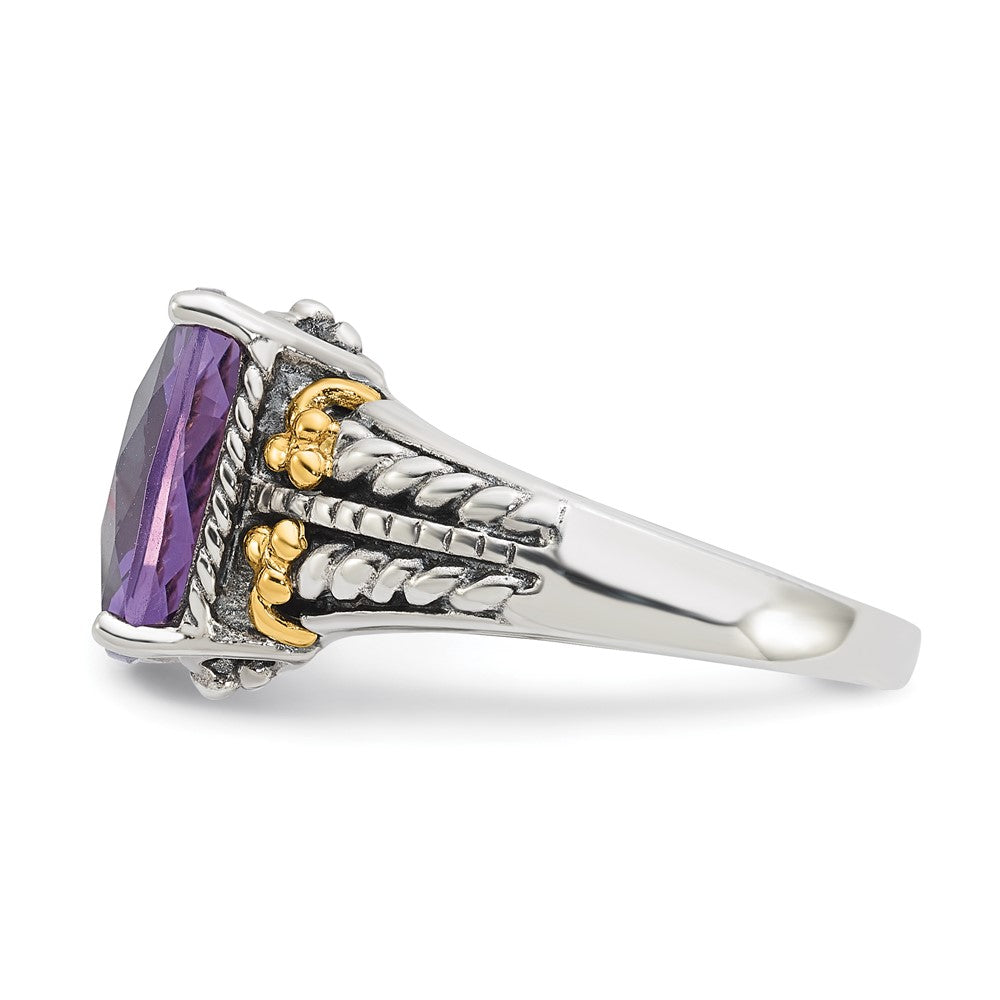 Sterling Silver w/ 14k Accent Antiqued Amethyst Ring