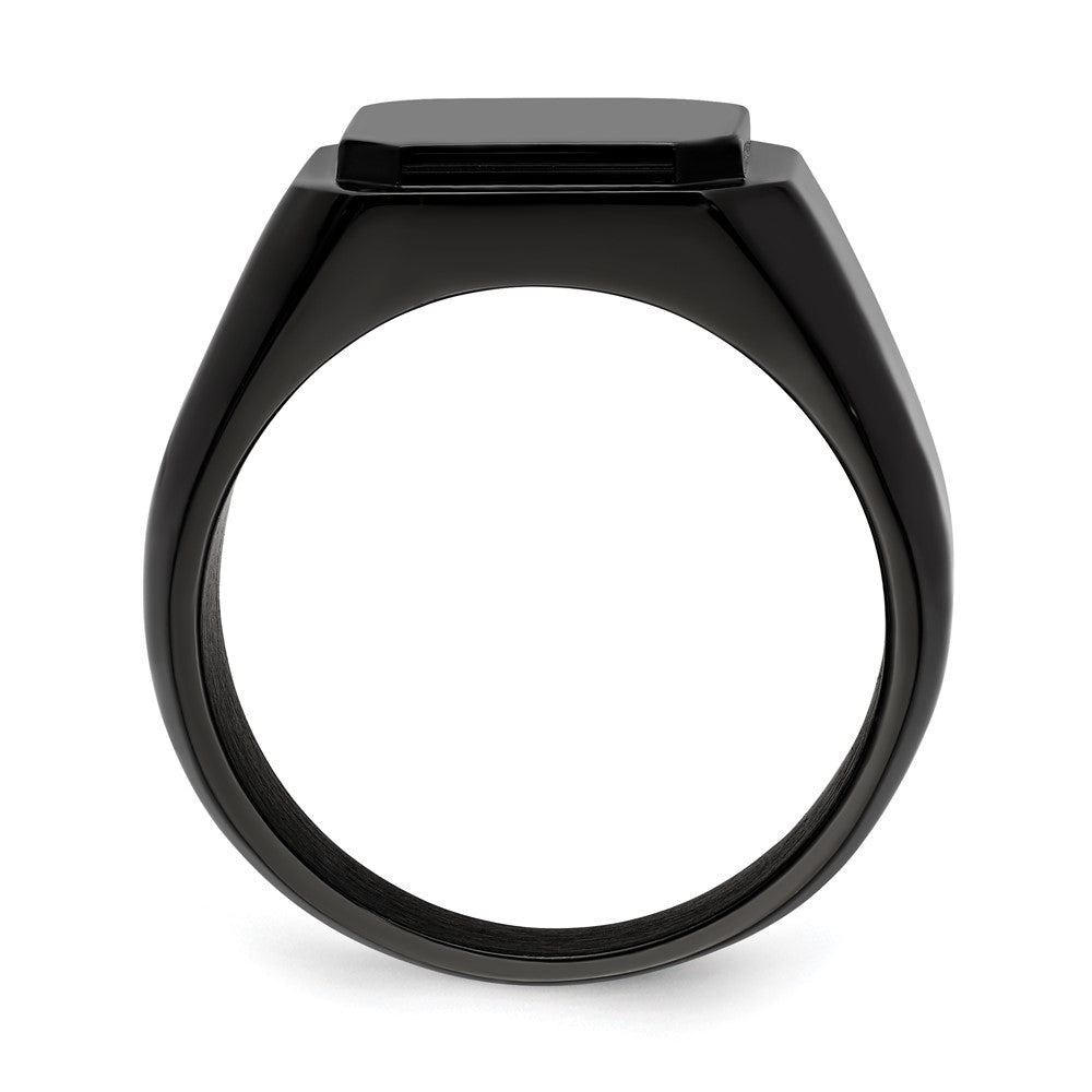 Stainless Steel Polished Black IP-plated Signet Ring Size - 11
