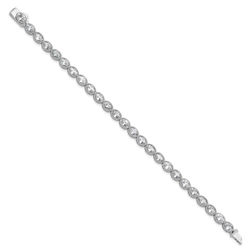 Sterling Shimmer Sterling Silver Rhodium-plated 6mm x 4mm CZ 25 Stone Oval Link 6.75 inch Bracelet 6.75 inches
