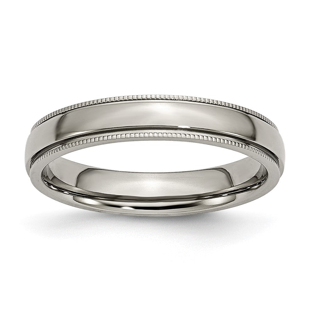 Titanium Polished 4mm Grooved and Beaded Edge Band Size - 4