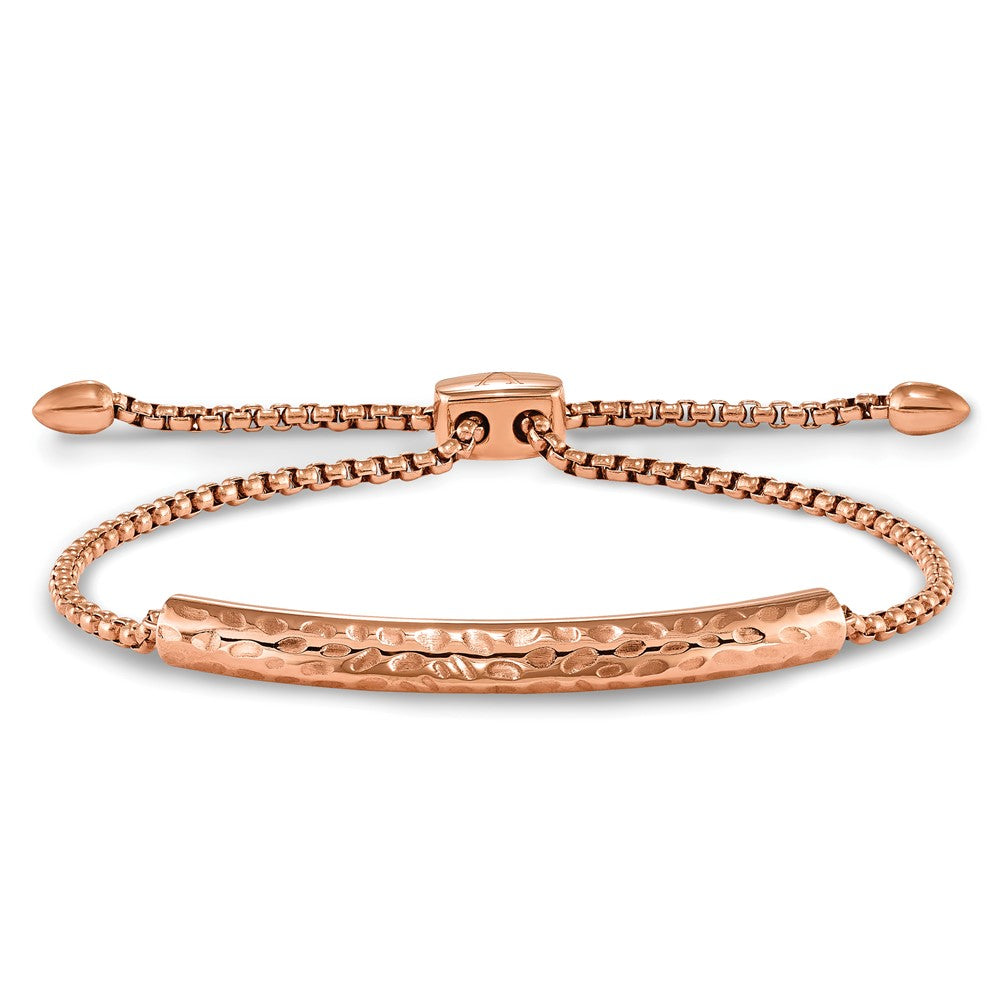 Stainless Steel Polished Hammered Rose IP-plated Adjustable Bar Bracelet