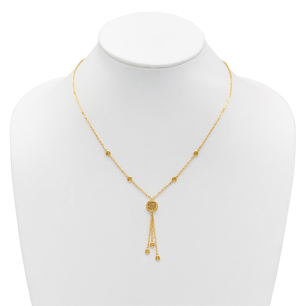 14K Polished Fancy Filigree Circles Dangle Necklace