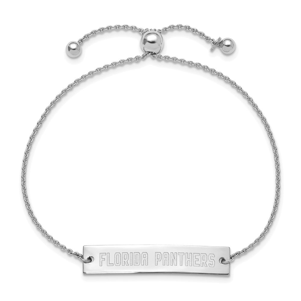 Sterling Silver Rhodium-plated NHL LogoArt Florida Panthers Small Bar Adjustable 9 inch Bracelet