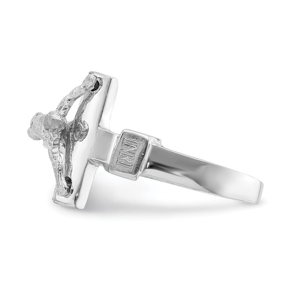 14K White Polished INRI Crucifix Ring Size 7