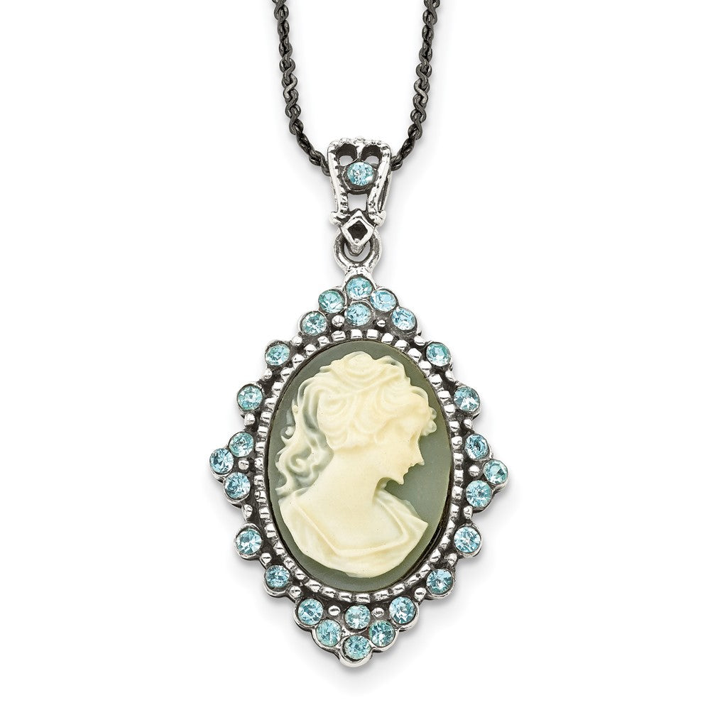 Sterling Silver Antiqued with Crystal Resin Cameo 16 inch Necklace 16 Inches