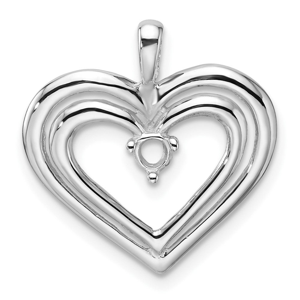 14k White Gold Holds 1-3.2mm Stone Double Heart Pendant Mounting