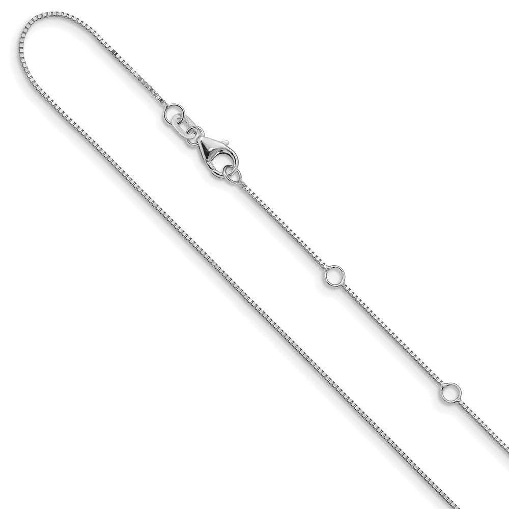 14K White Gold .7mm Box 1in+1in Adjustable Chain Adjustable