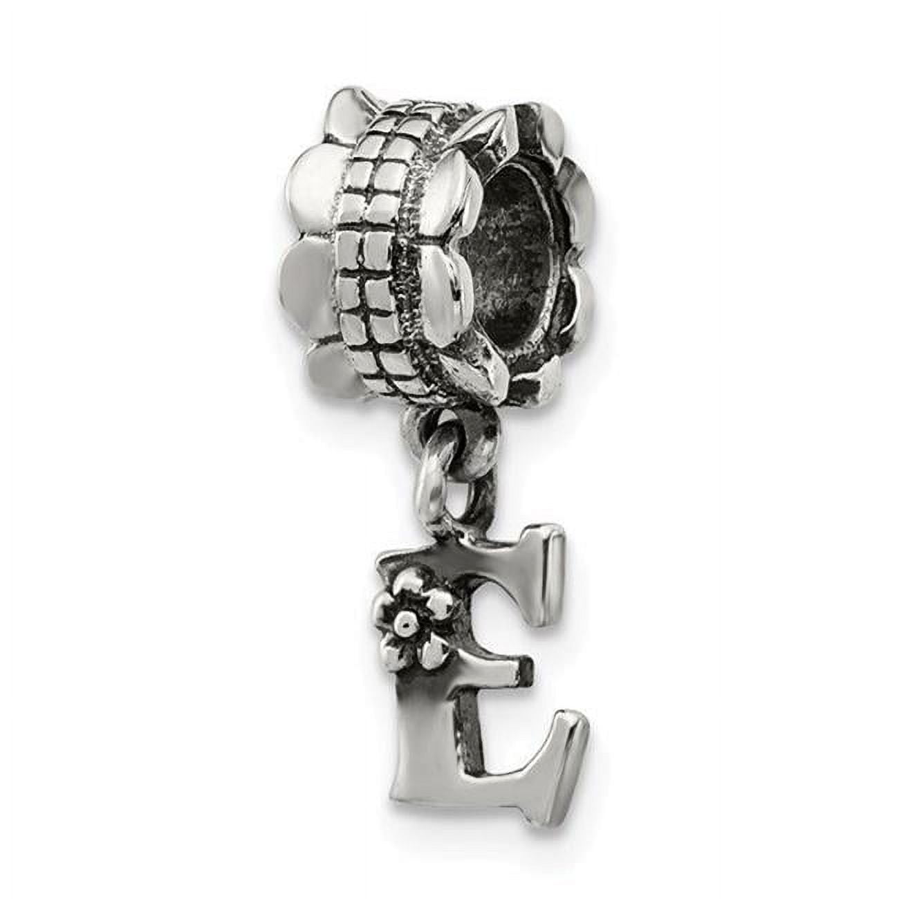 925 Sterling Silver Polished Artisan Oxidized Reflections Letter Name Personalized Monogram Initial E Dangle Bead Charm