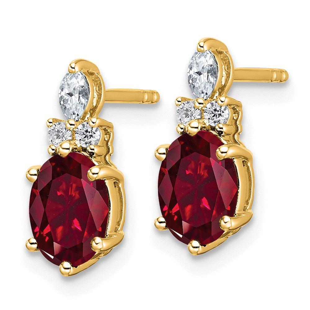 14K Gold Polished Diamond & Lab Created Ruby Twisted Post Earrings