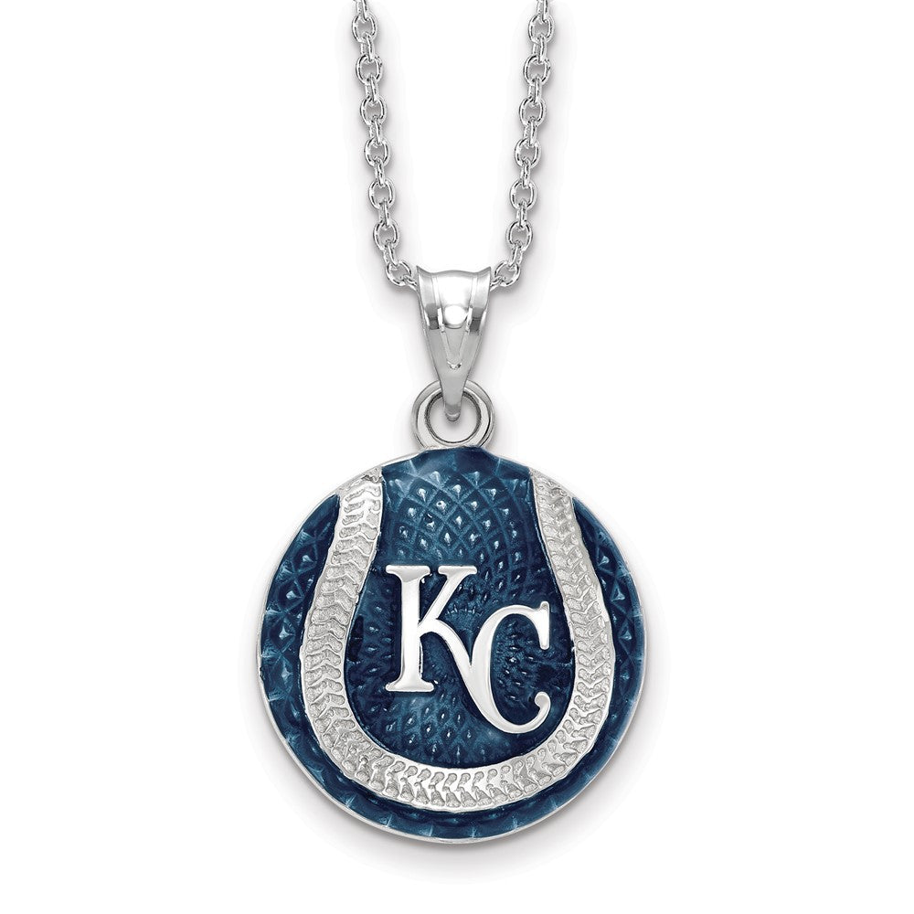 SS Rh-pl MLB LogoArt Kansas City Royals KC Staggered Enamel Necklace