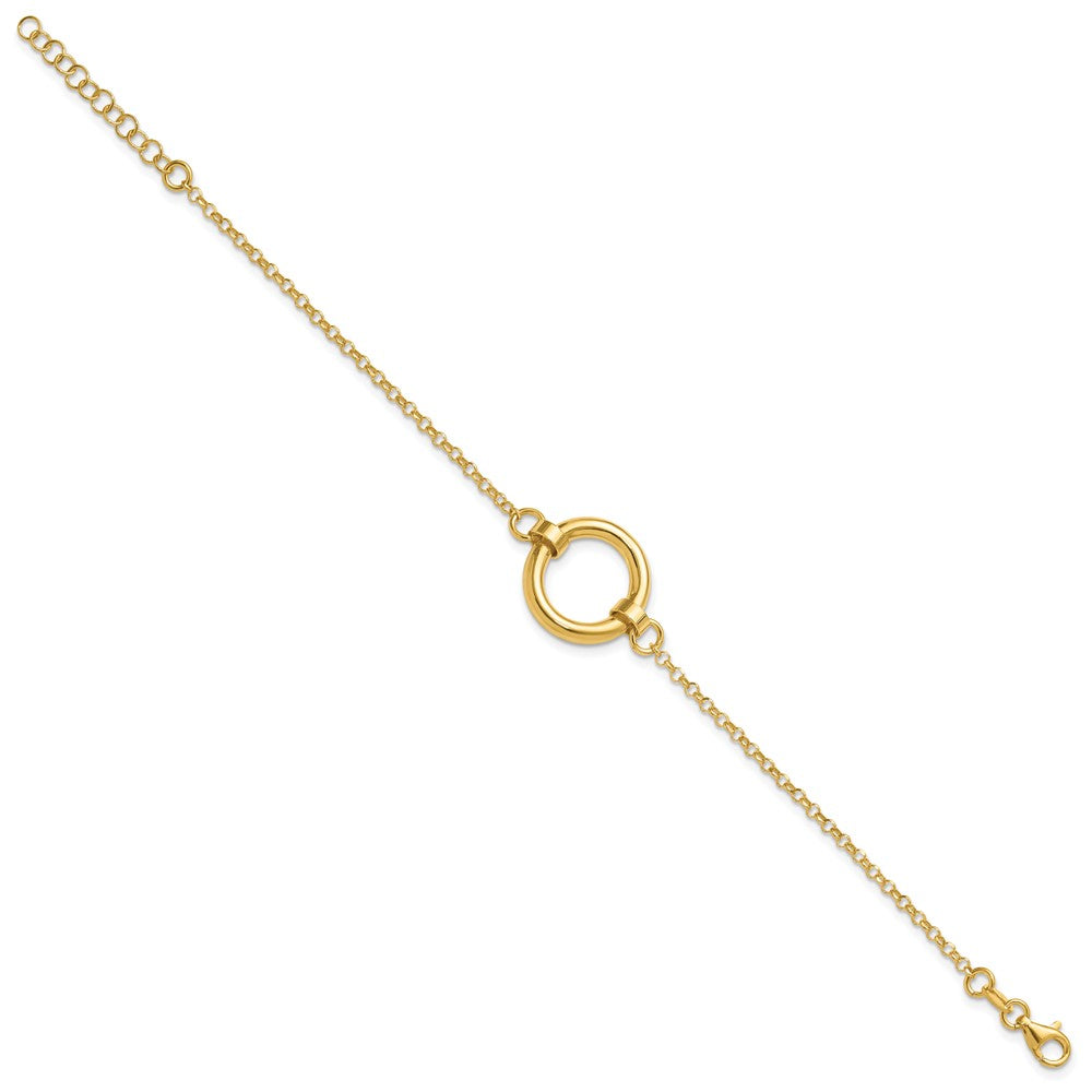 Sterling Silver Gold-tone Polished Circle w/ 1in ext. Bracelet