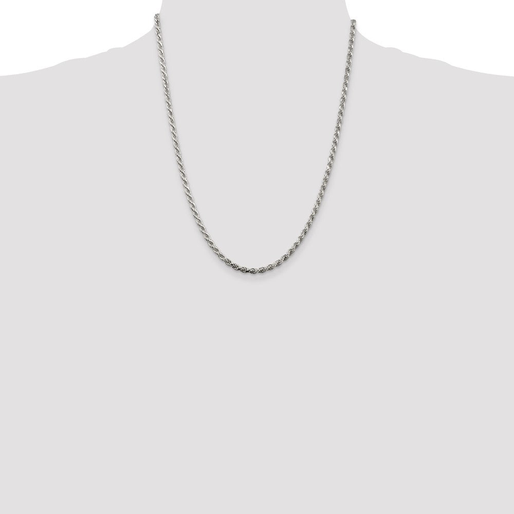 Sterling Silver 3.2mm Diamond-cut Rope Chain 22 Inches