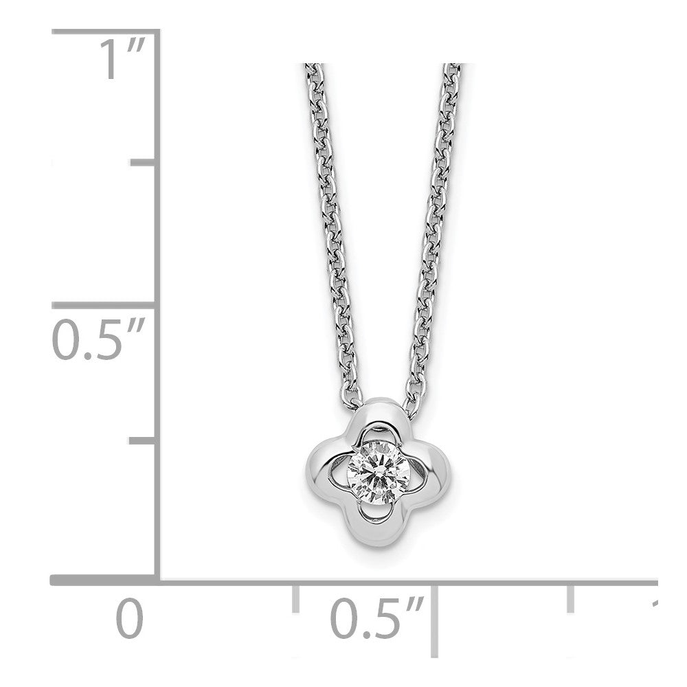 Sterling Silver Rhodium-plated Polished CZ Flower Necklace 18 Inches