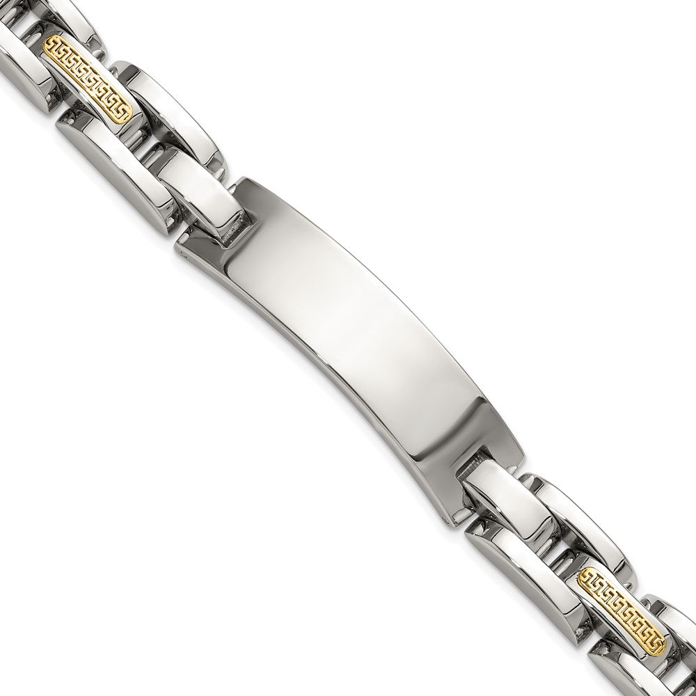 Chisel Stainless Steel Polished with 14K Gold Accent 8.5 inch ID Link Bracelet 8.5 inches