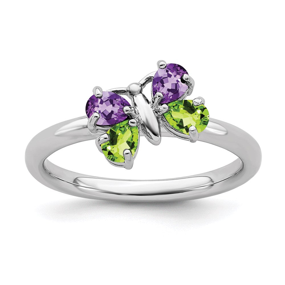 Sterling Silver Stackable Expressions Amethyst & Peridot Butterfly Ring Size -6