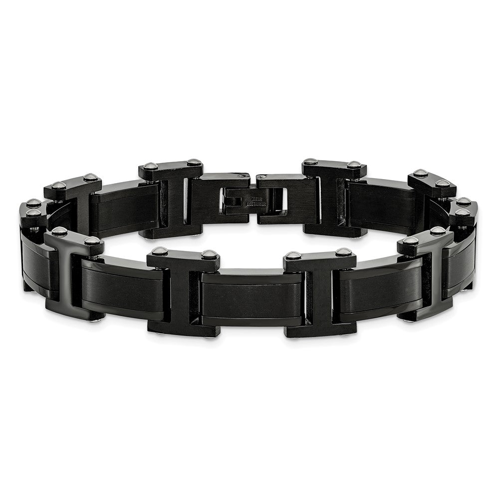 Stainless Steel Brushed and Polished Black IP-plated 8.25in Bracelet 8.25 inches
