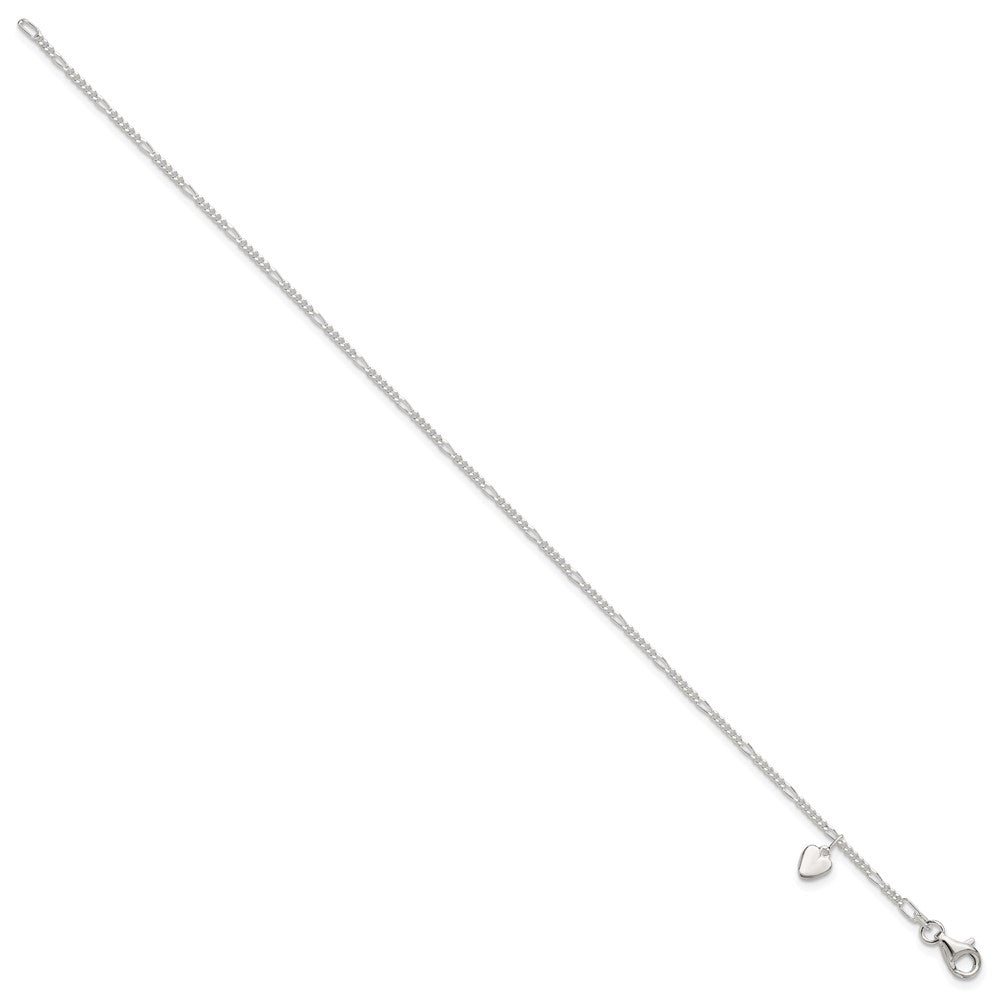 Sterling Silver Heart Dangle Anklet 10 inches