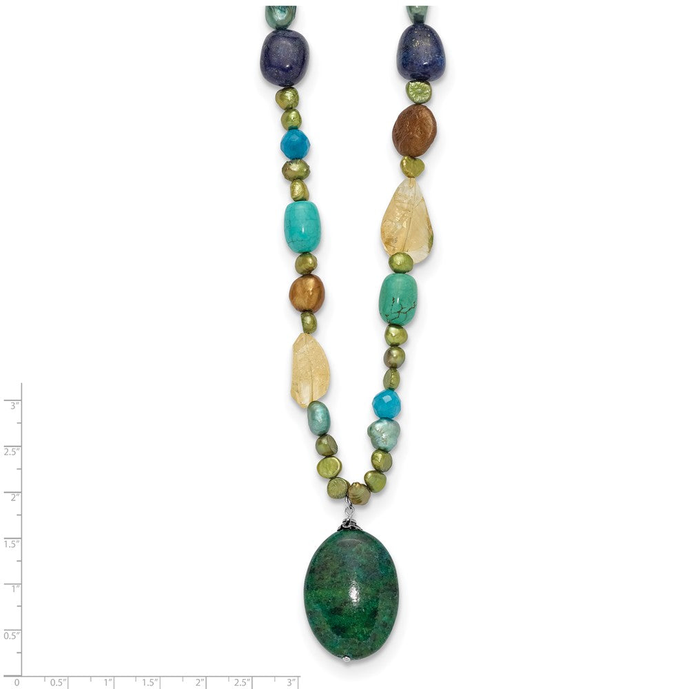 Sterling Silver Citrine/Lapis/Agate/Howlite/Jade/Chrysocolla/Necklace 28 Inches