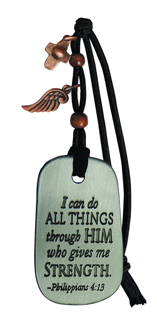 Cathedral Art Things Tag Car Charm W/Co Cross & Wing On Black Cord, Multi