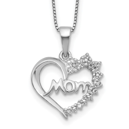 Sterling Silver Rhodium-plated Diamond Mom Necklace 16 Inches