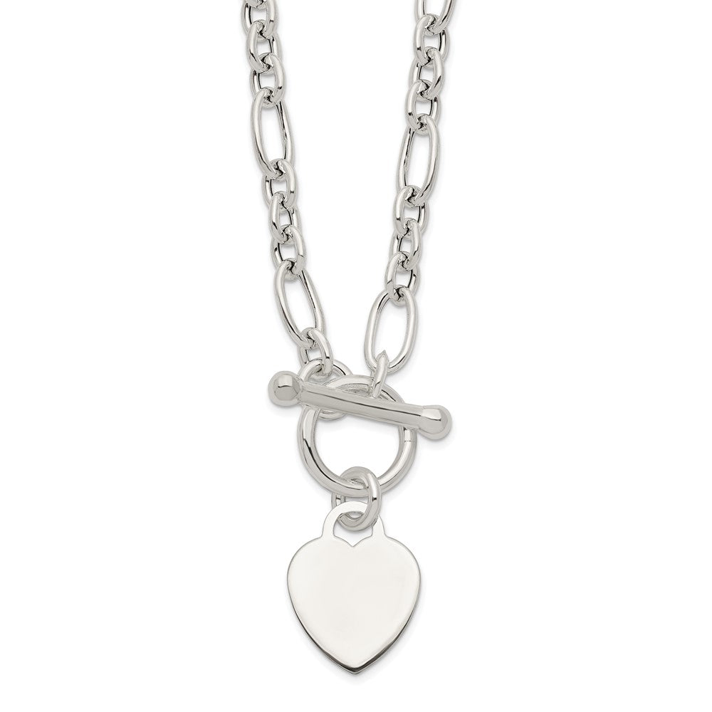 Sterling Silver Polished Heart Charm Fancy Link Necklace 18 Inches