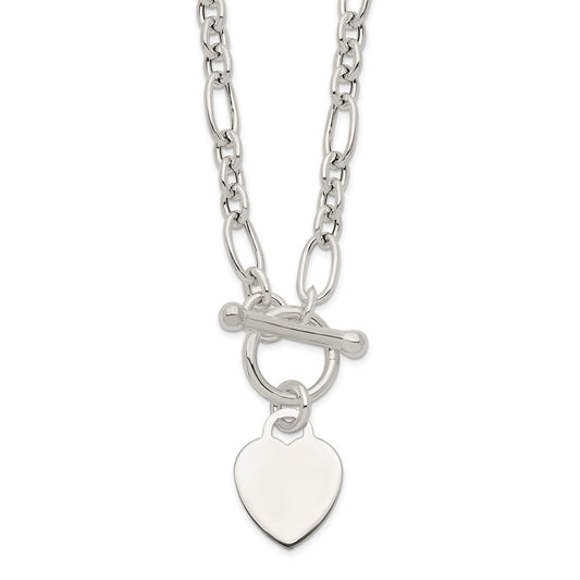 Sterling Silver Polished Heart Charm Fancy Link Necklace 18 Inches