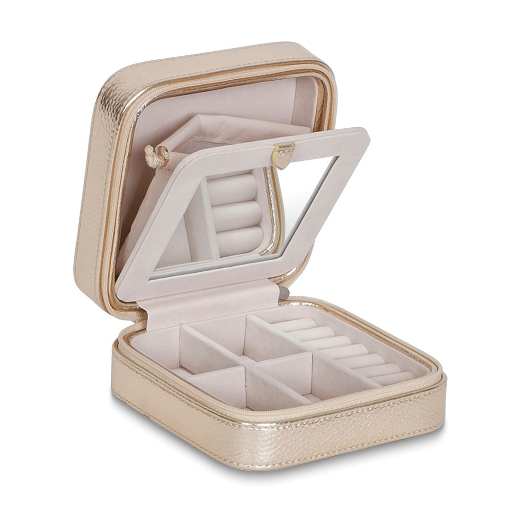 Metallic Gold Vegan Leather Multiple Compartment Travel Jewelry Case