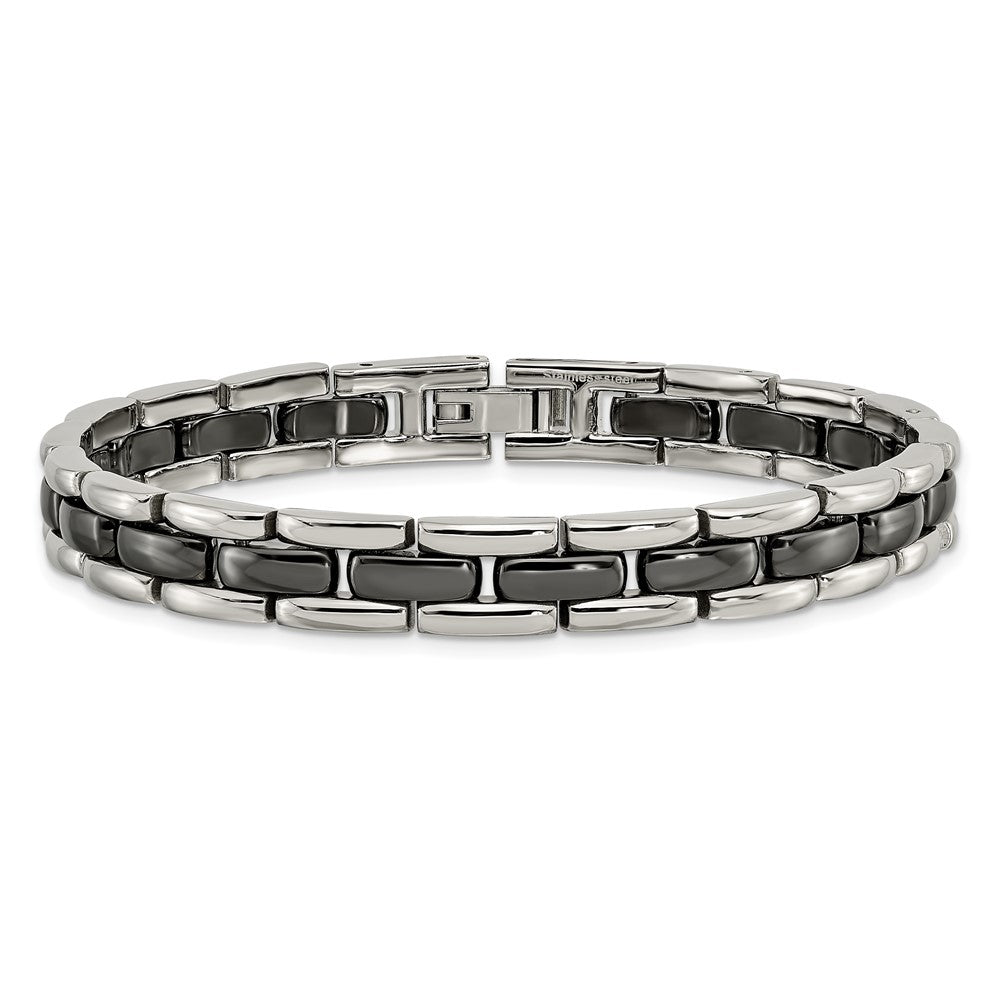 Stainless Steel Polished w/Black Ceramic 8in Bracelet 8 inches