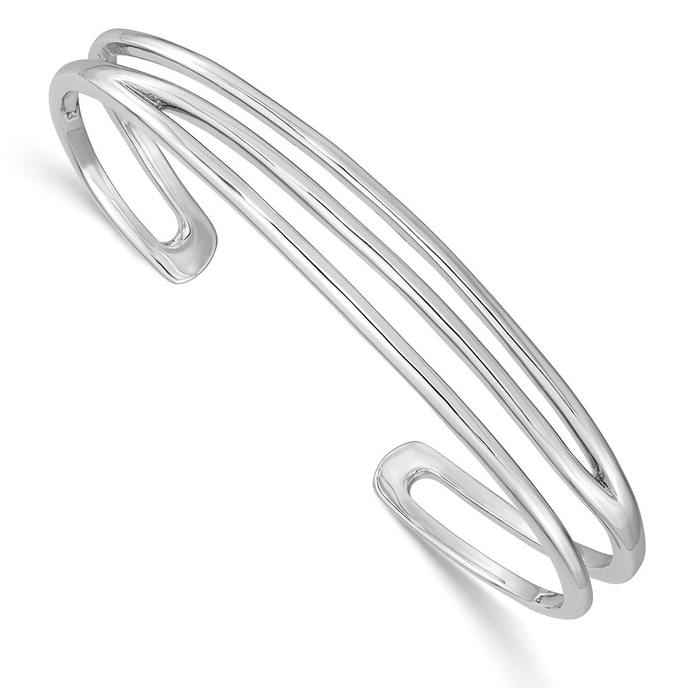 Sterling Silver RH-plated Polished Three Line Cuff Bangle 7.75 inches
