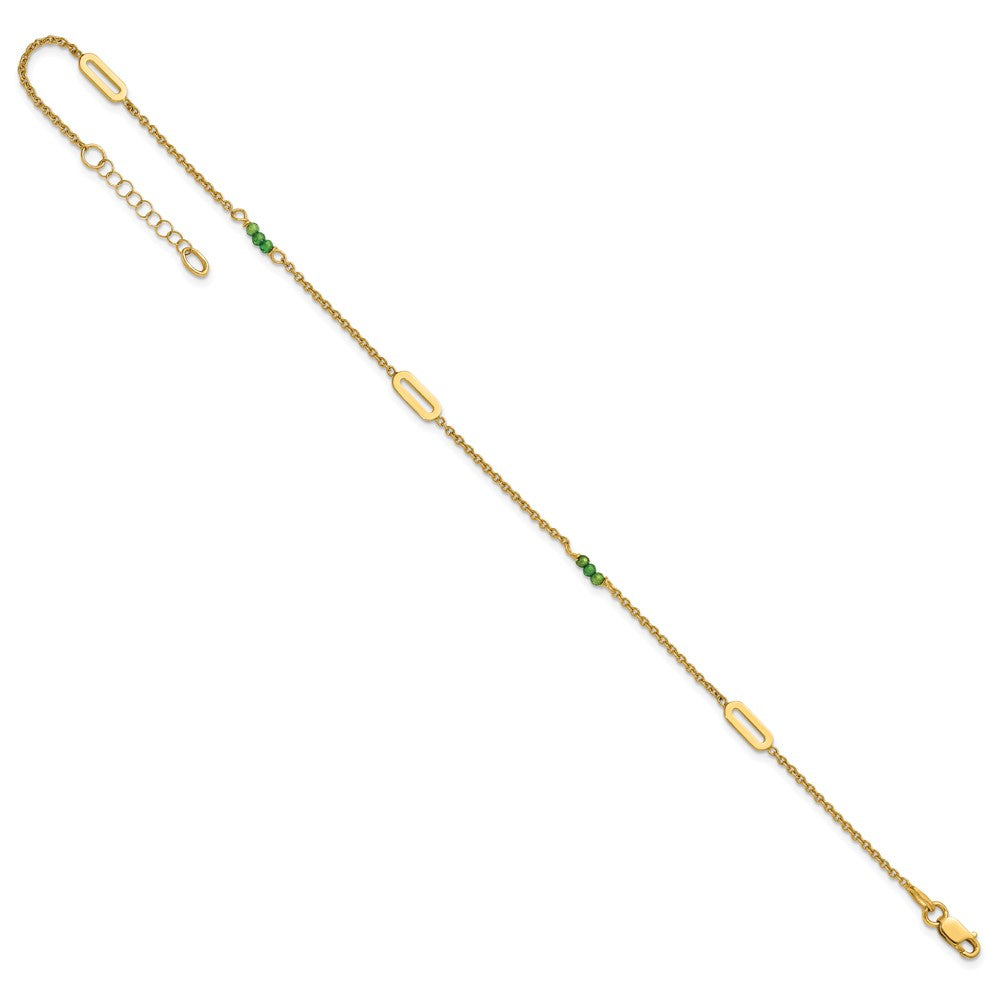 14k Polished Green Zircon Beads and Ovals 9 inch with 1 inch Extender Anklet