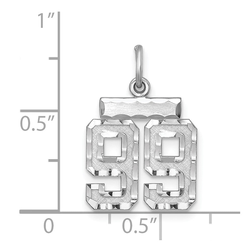 Sterling Silver Rhodium-plated Diamond-cut #99 Charm