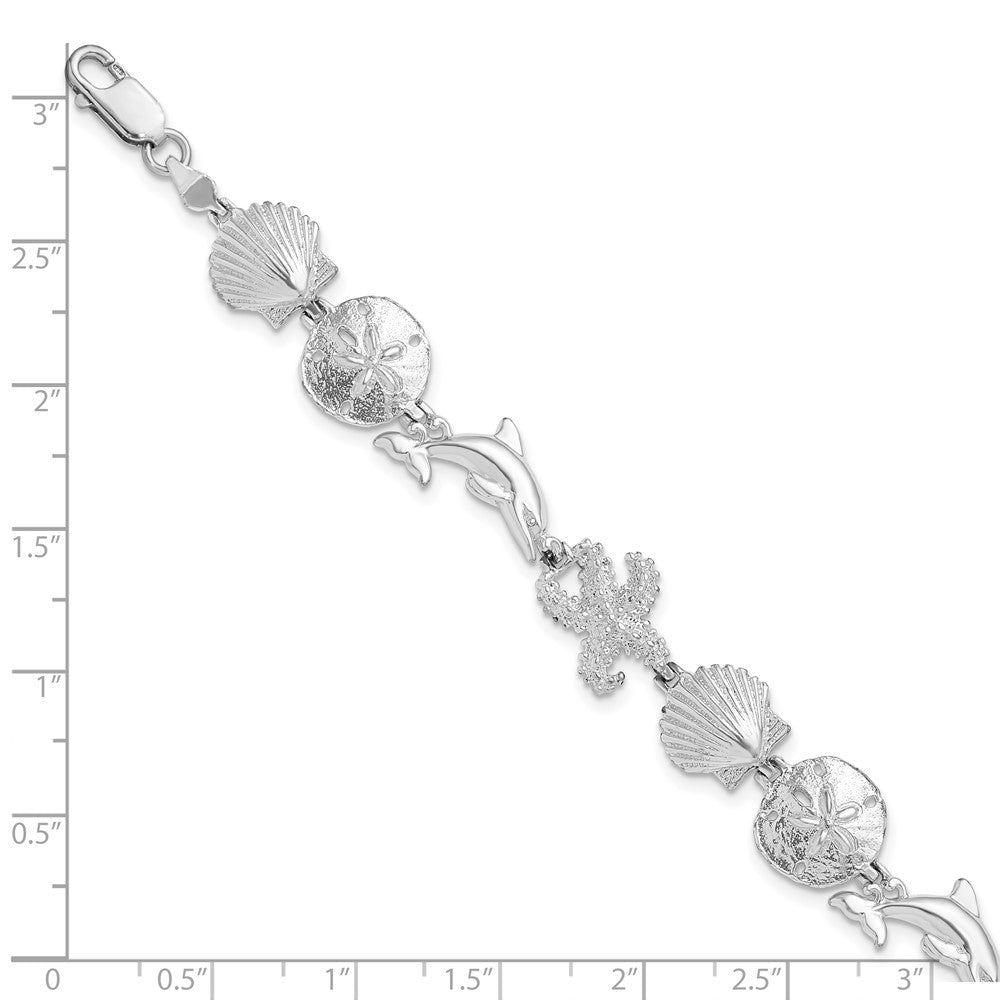 De-Ani Sterling Silver Rhodium-plated Polished Sea Life Bracelet 7.25 inches