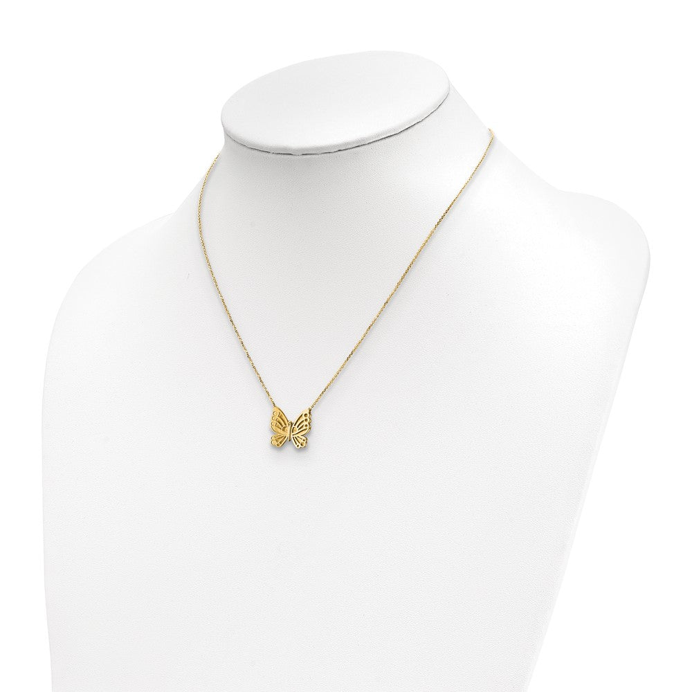 14k Polished and Brushed Butterfly w/ 2in ext Necklace