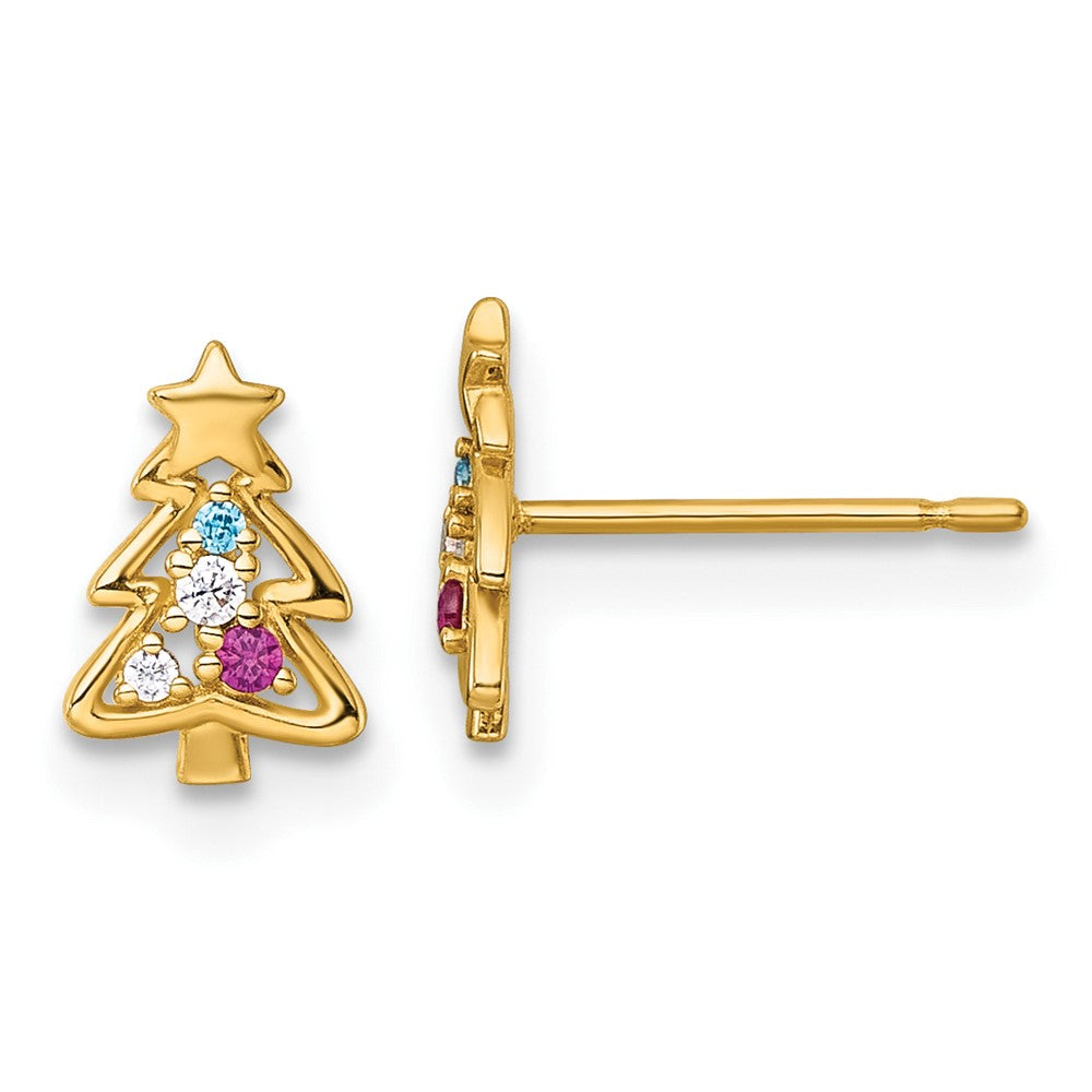 14K Madi K Polished Created Ruby & CZ Christmas Tree Children's Post Earrings