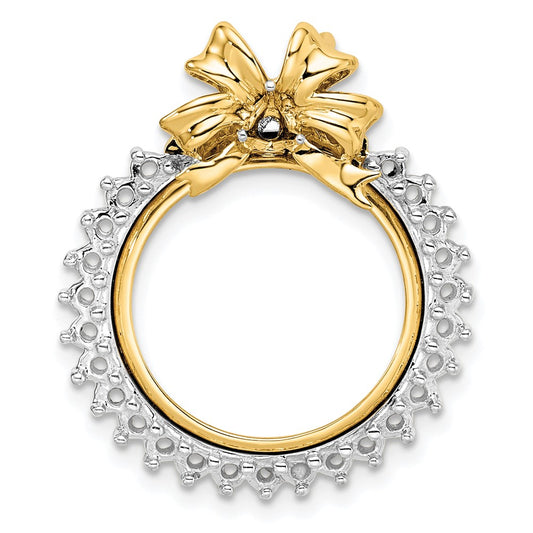 Wideband Distinguished Coin Jewelry 14k Two-tone Polished Diamond Bow 16.5mm Prong Coin Bezel Chain Slide Mounting