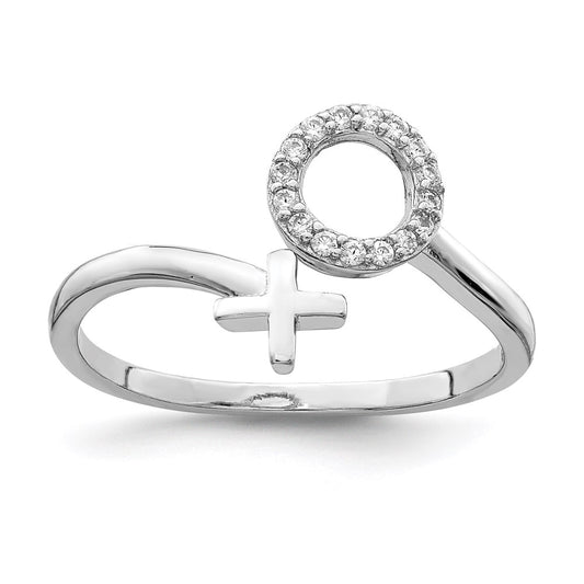 Sterling Silver Rhodium-plated X and O CZ Ring