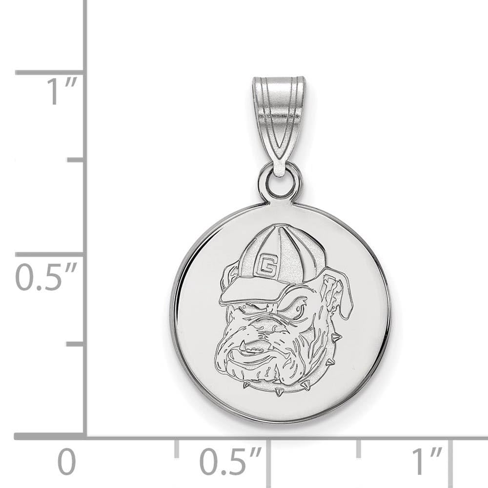 Sterling Silver Rhodium-plated LogoArt University of Georgia Bulldog Medium Disc Pendant Q-SS079UGA